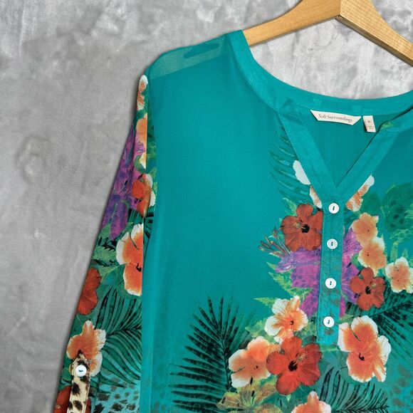 Soft Surroundings Top Womens XL Floral Animal Print Tunic Semi Sheer V Neck - Picture 3 of 10